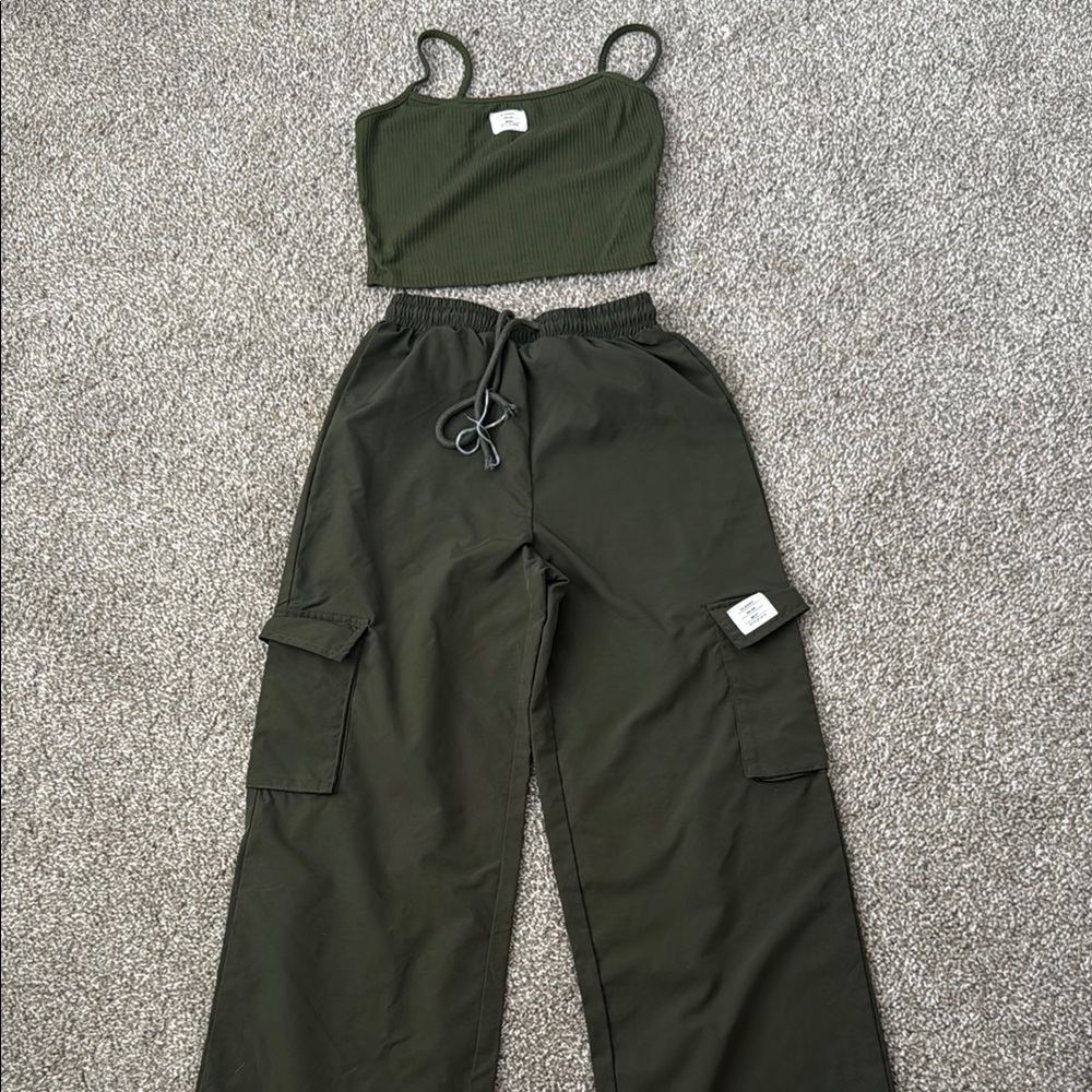 SHEIN Dark Green Kids Wide Leg Set